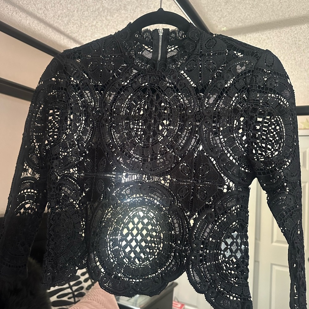 Forever 21 Black Lace Zip-Up Top